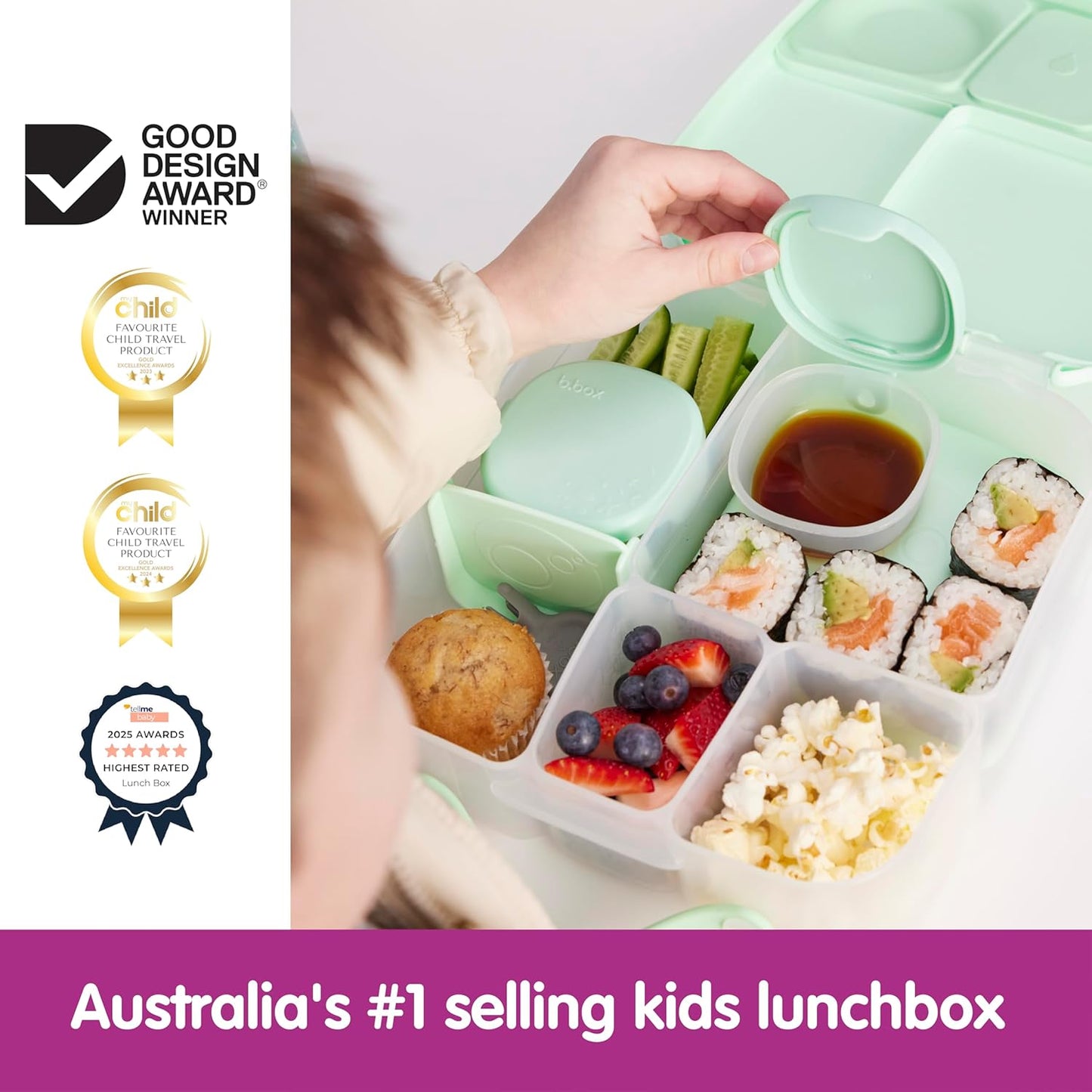 Grosse Bento-Box mit Kühlpack und Trenner 4 Fächer, Spearmint