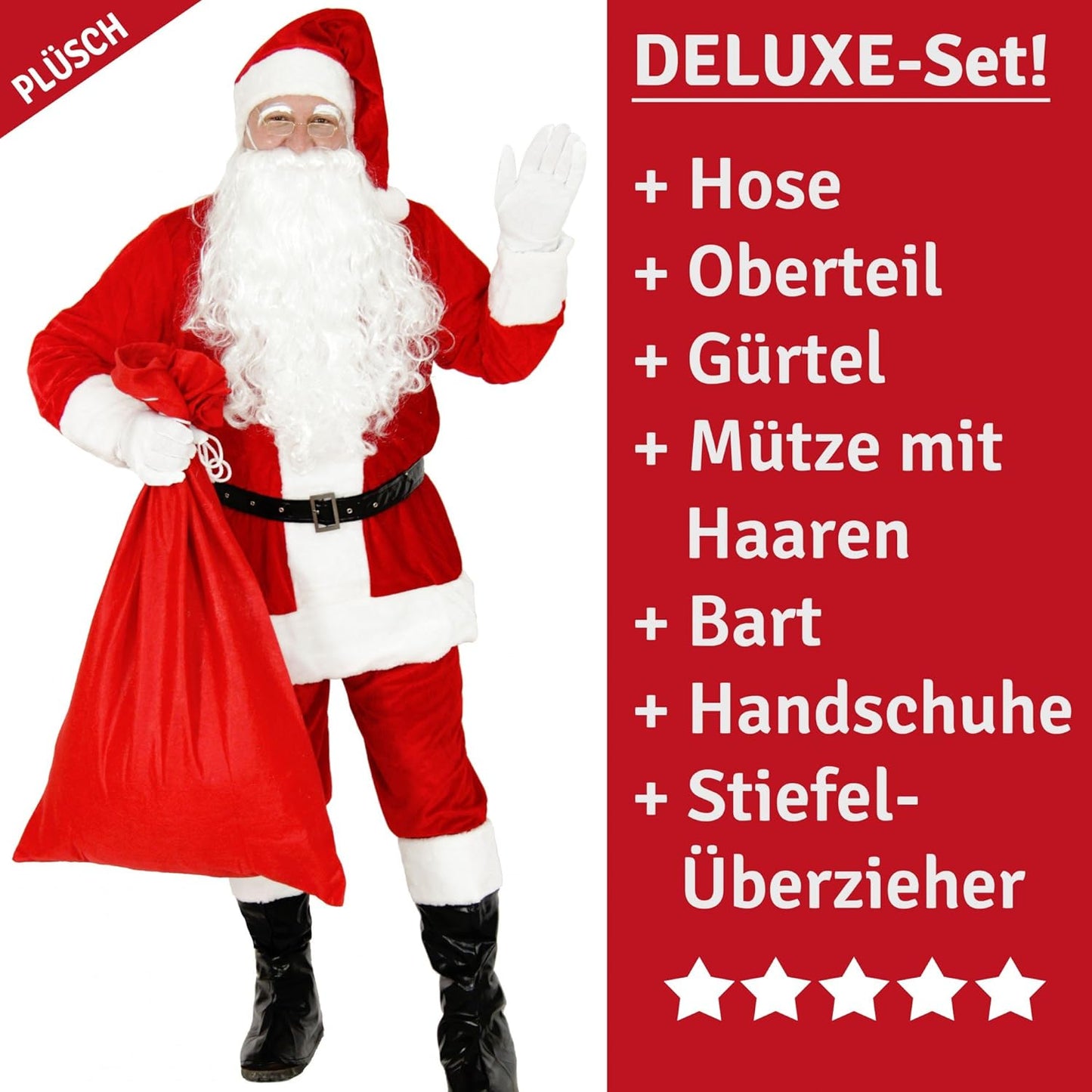 Premium Weihnachtsmann Kostüm-Set (9-teilig), XXL