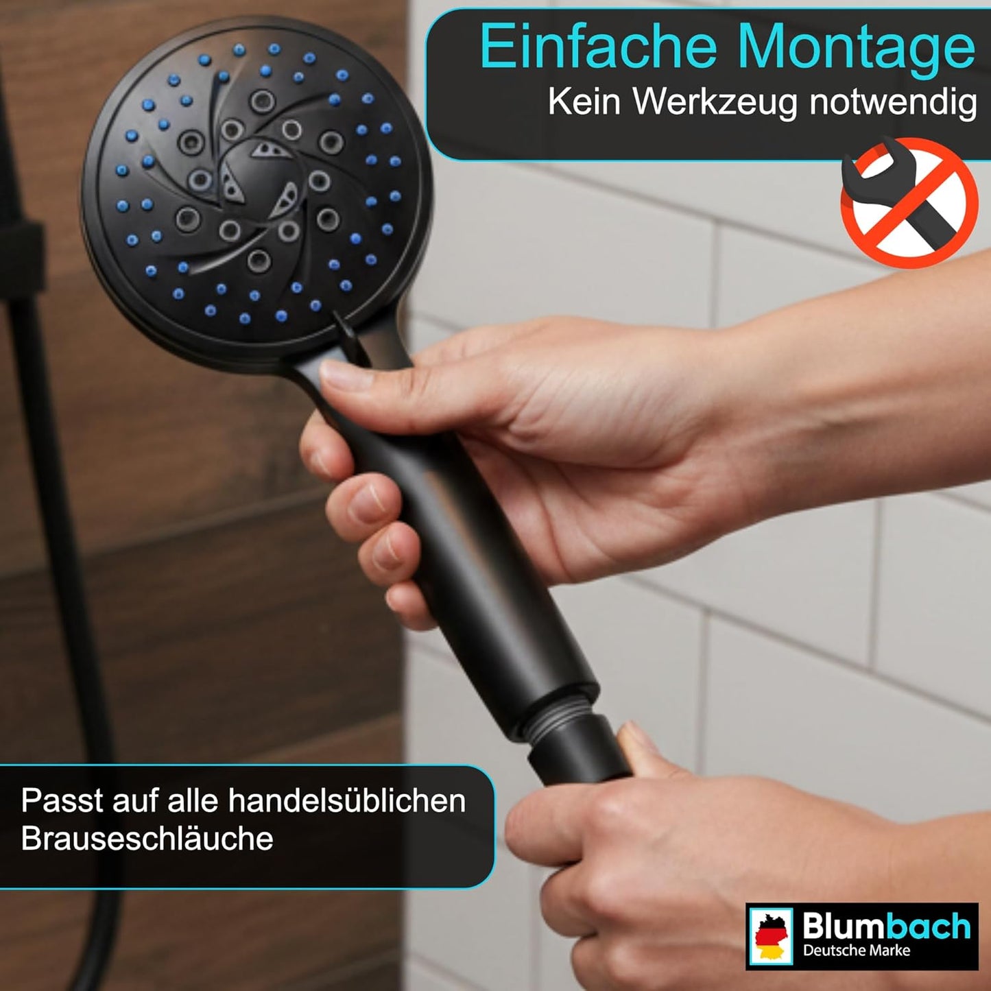Duschkopf Energy Rain 9, wassersparend, Schwarz - Duschkopf Wassersparend