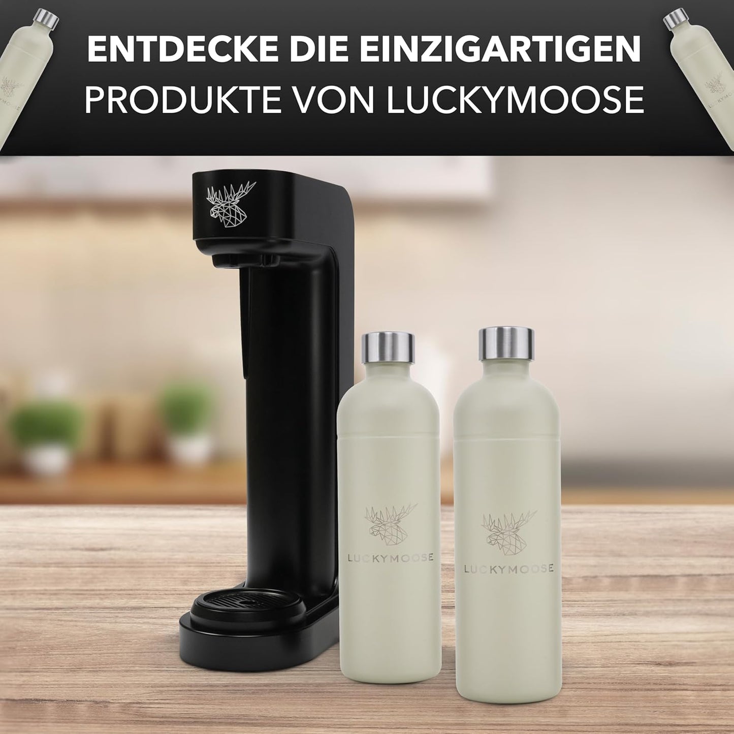 Wassersprudler mit Edelstahlflaschen 2 x 1,25L, Schwarz - 2x Sand