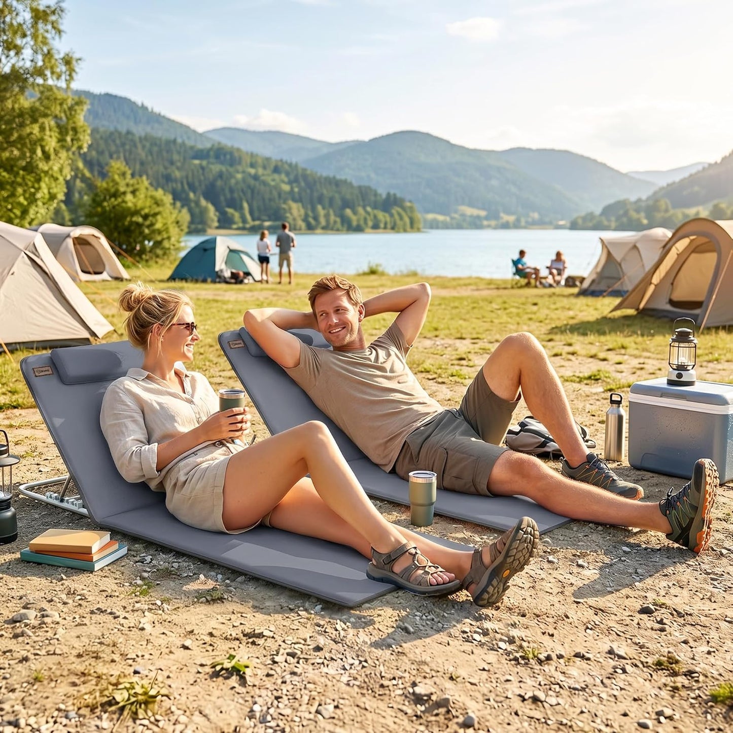 2er-Set Faltbare Strandmatratze mit Tragetasche, Grau