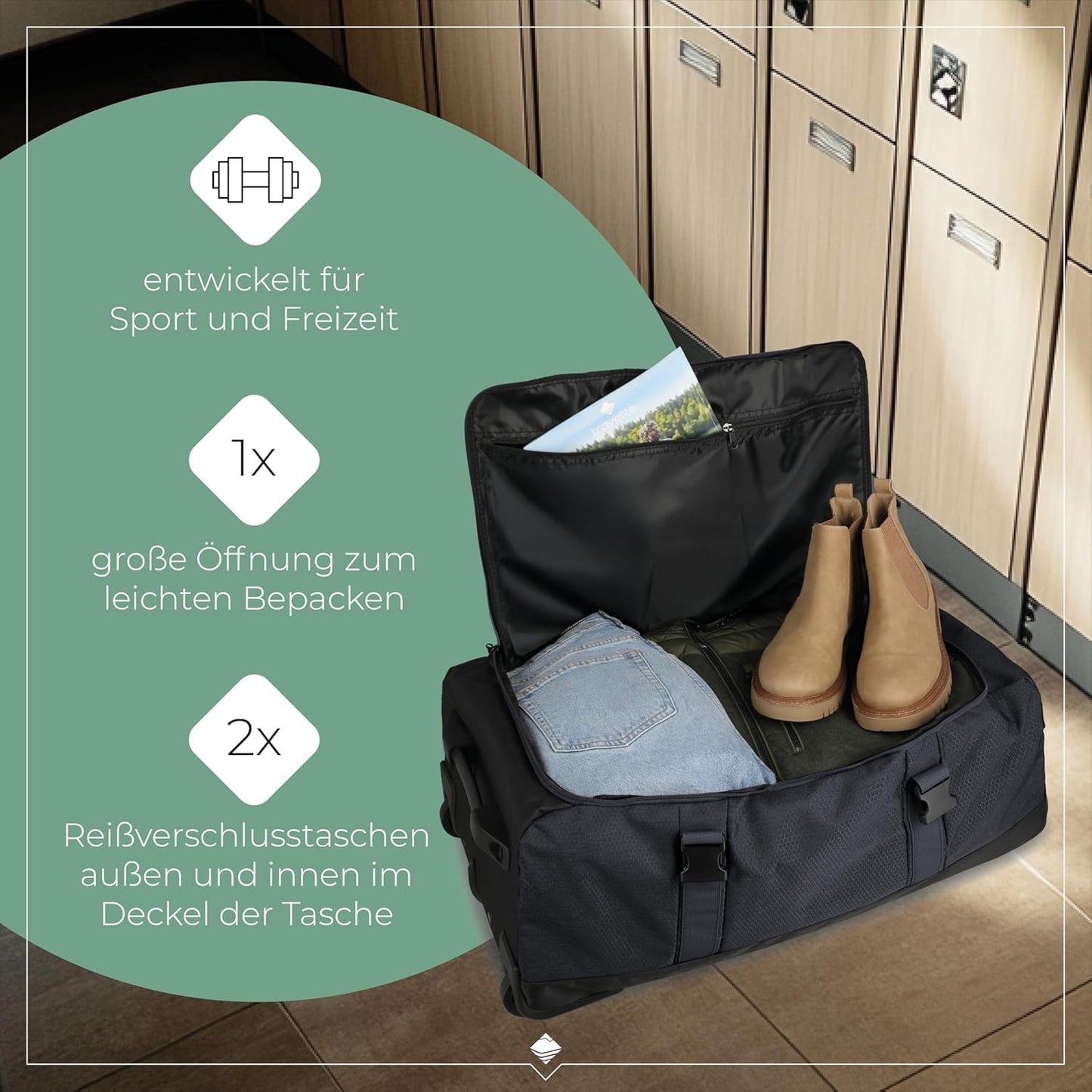 Kick Off Reisetasche mit Rollen, Trolley Reisetasche L (68 cm) D'anthrazit (Grau)