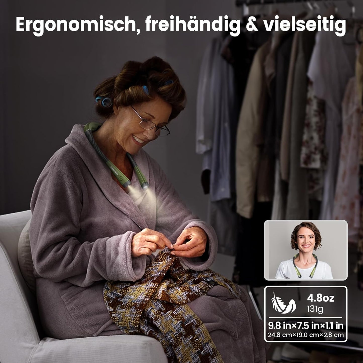 Leselampe für den Hals, Mittel Armeegrün