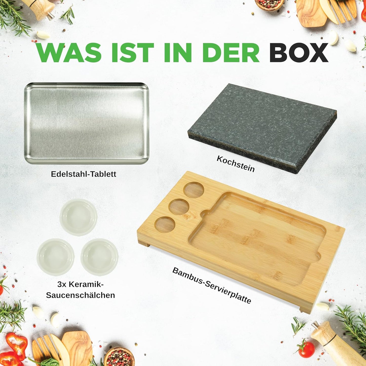 Heisser Stein Grillplatte mit Bambusrahmen, Rechteck