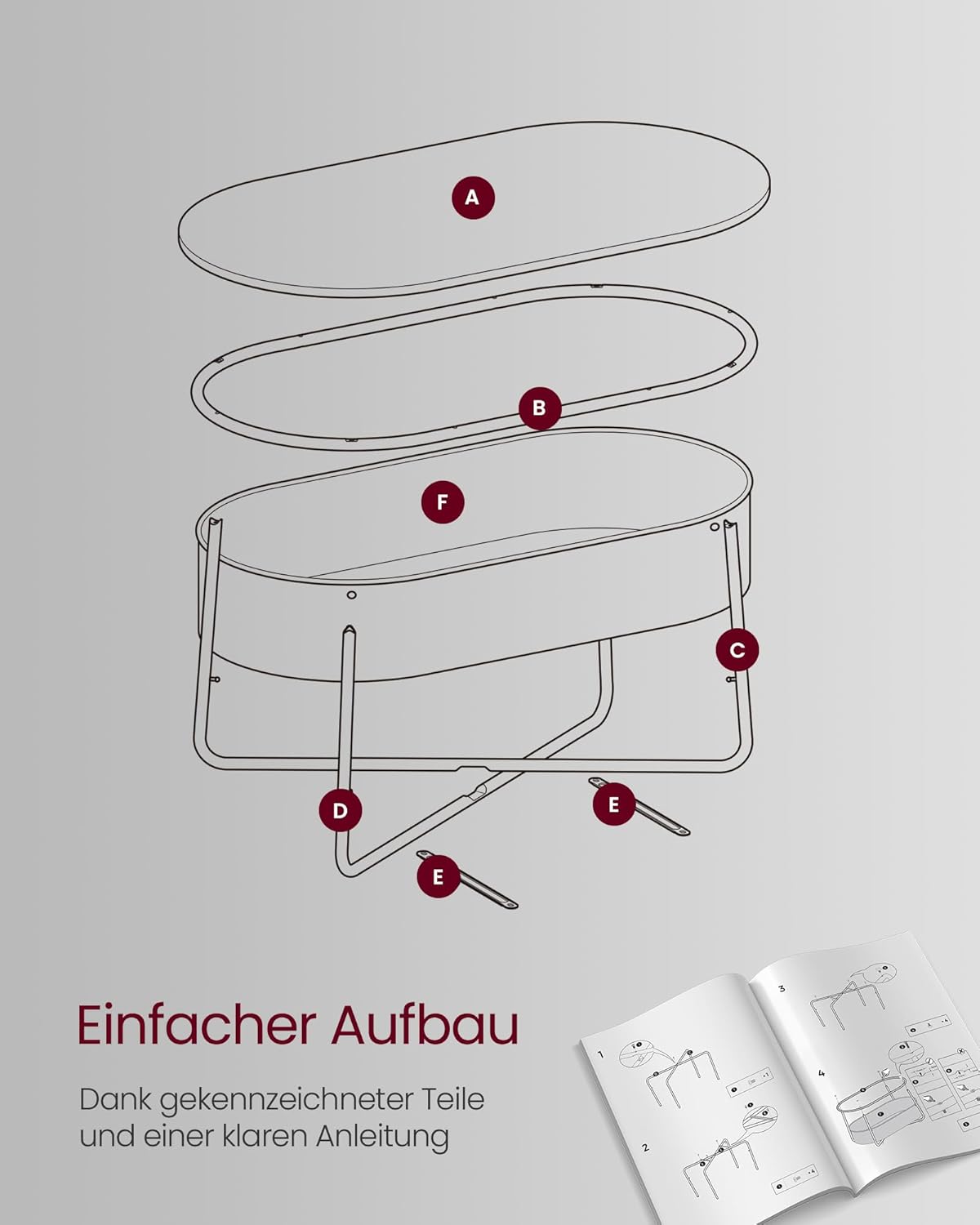 Ovaler Couchtisch mit Stauraum und Stoffkorb, LCT222B56, Tintenschwarz + Schiefergrau oval