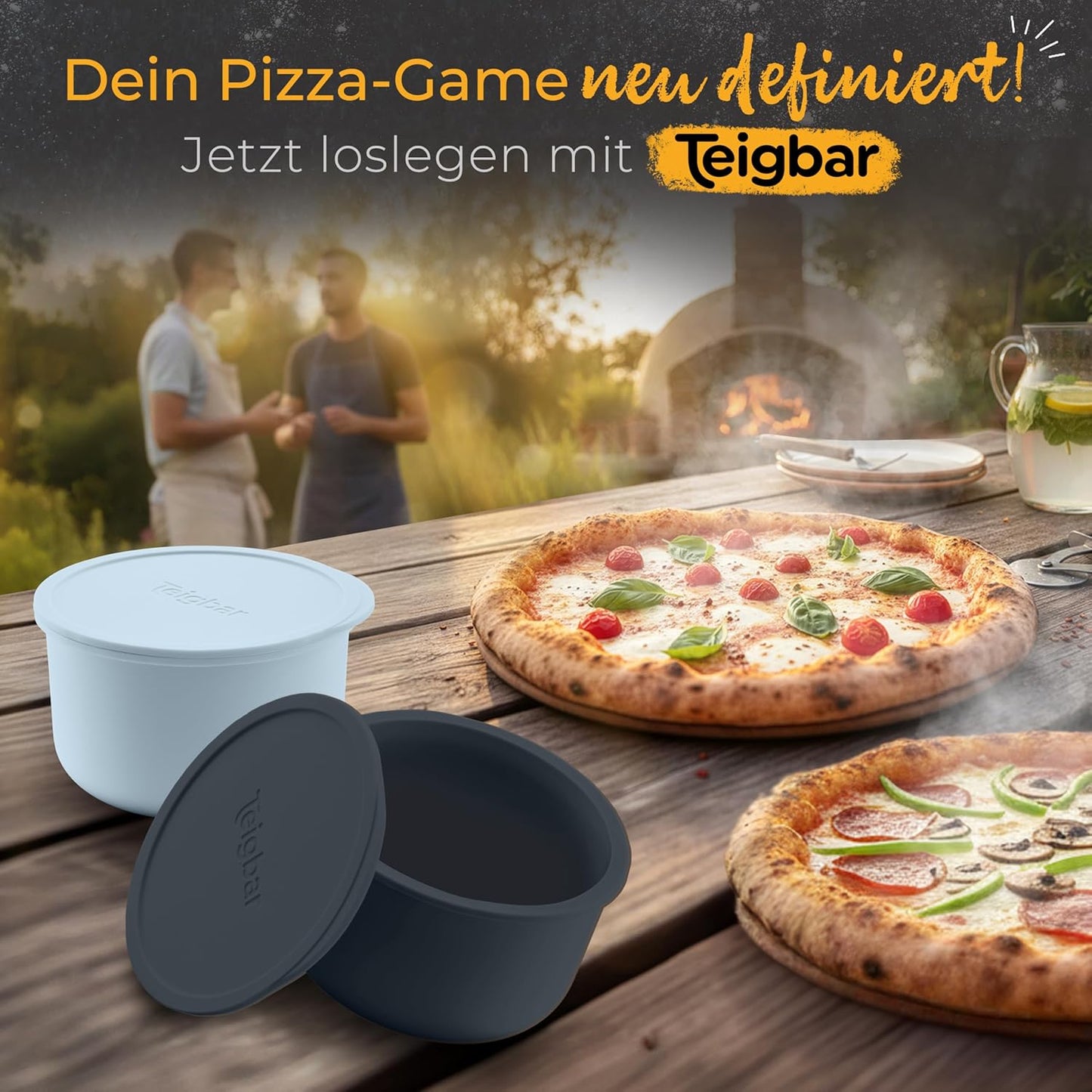 2er-Set Pizzaballenbox mit Deckel, Schwarz-grau 2er Set