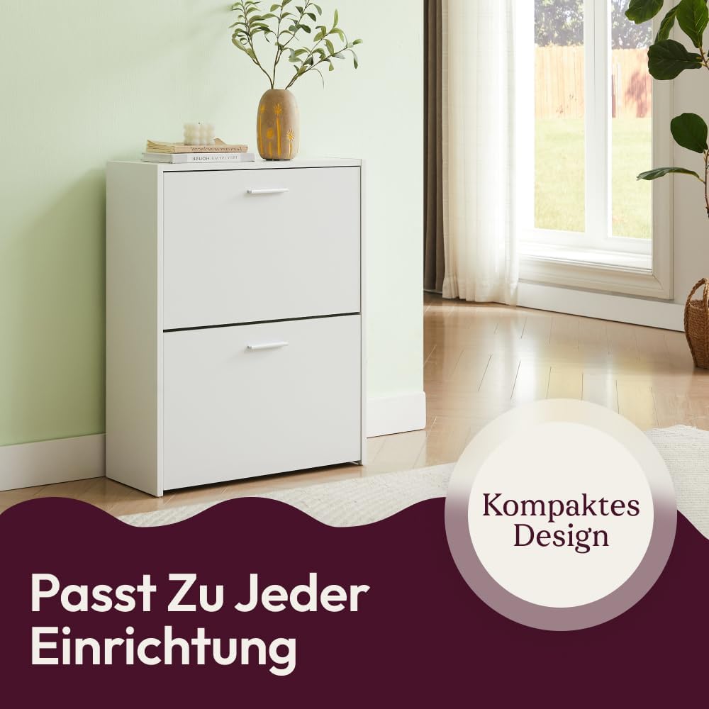 Schuhschrank mit 2 Klappen für 12 Paar Schuhe, Weiss 2 Türen