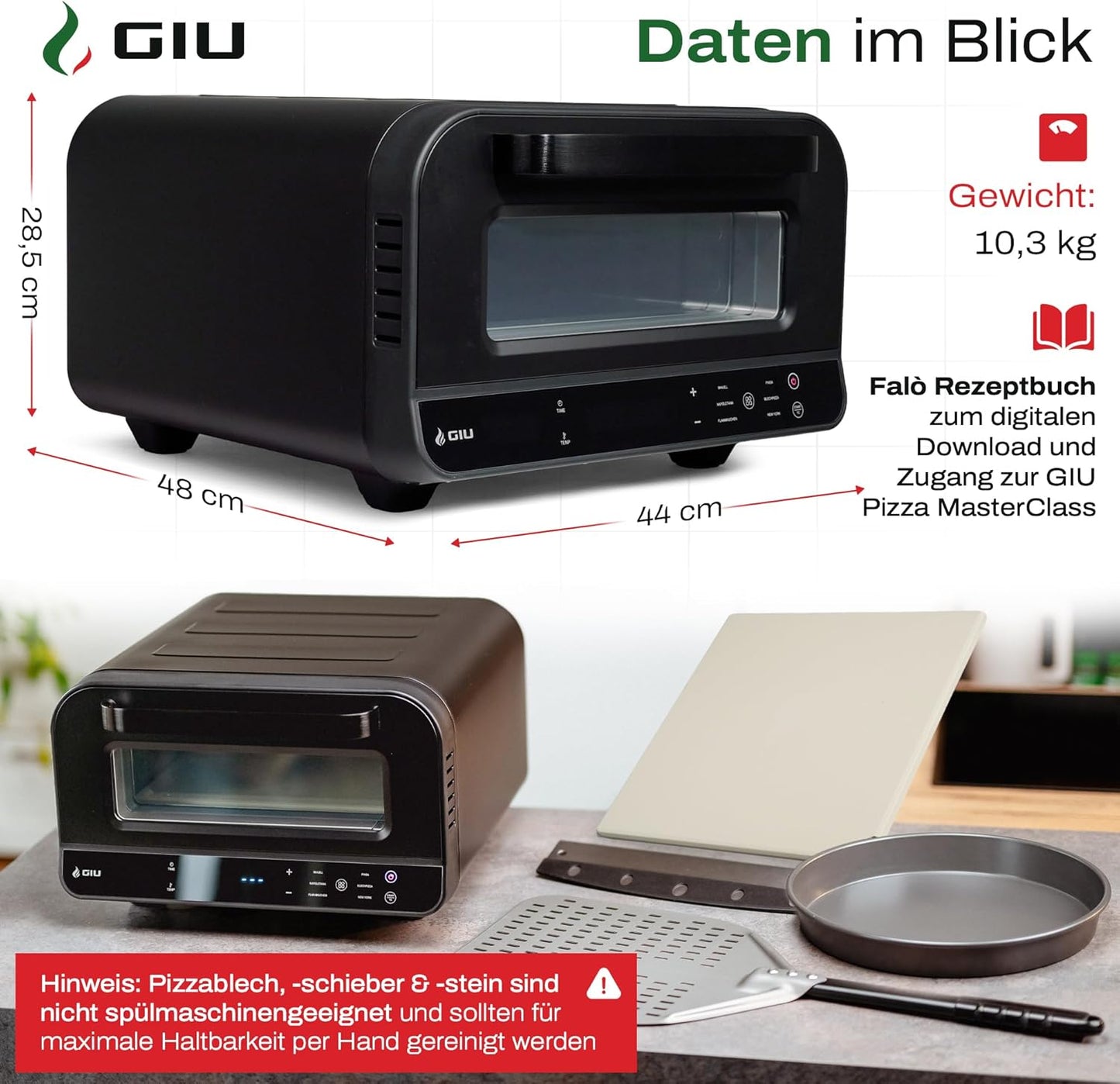 Elektrischer Pizzaofen mit FusionHeat-Tech, Modell Nero, Nero - Pizzaiolo Set