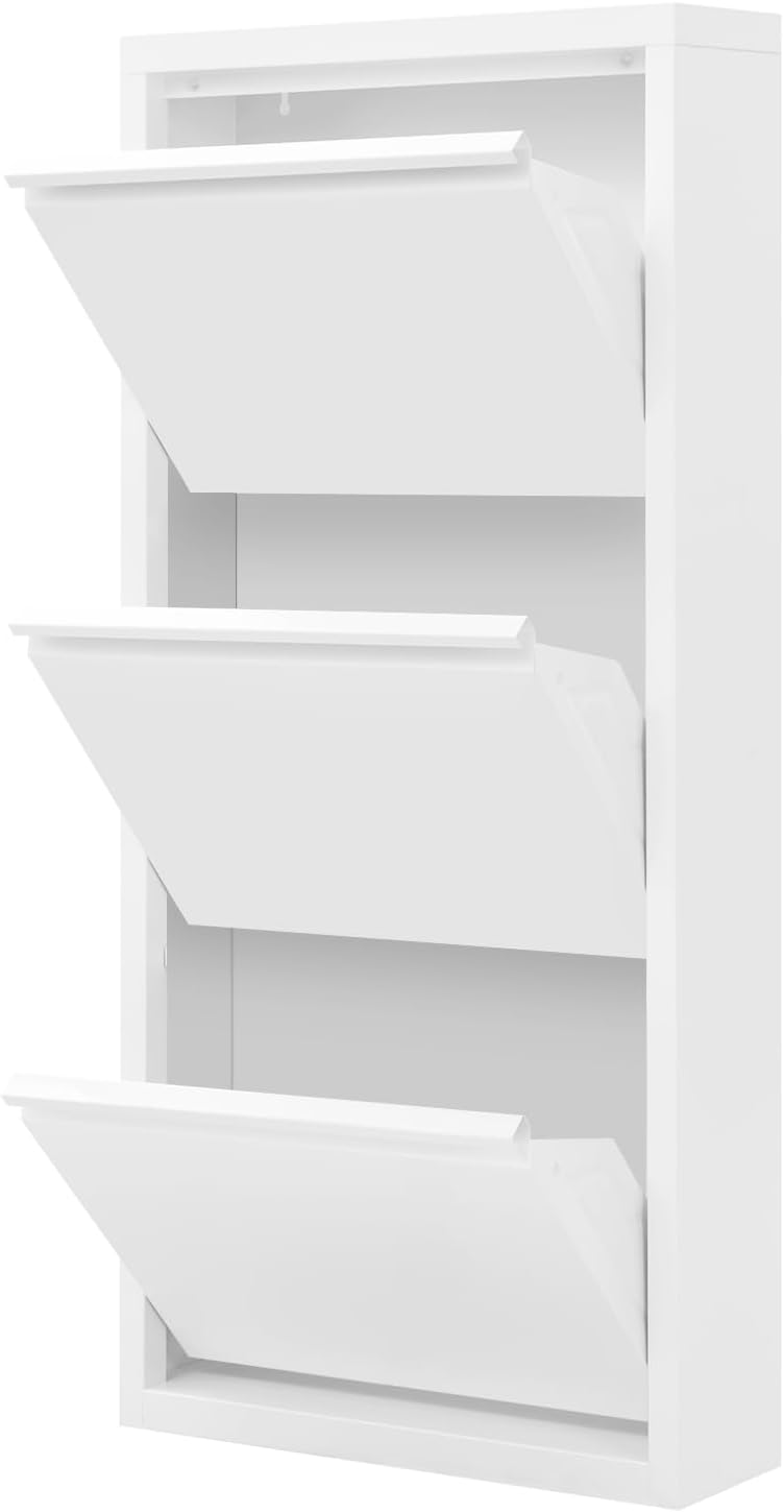 Schuhkommode mit 3 Klappen aus Metall 50x106x15 cm, Weiss