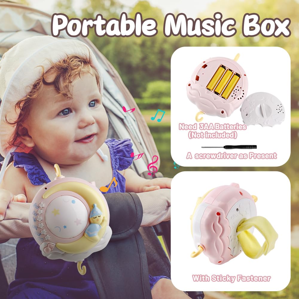 Babybett-Mobile mit 150 Melodien, Projektor, Fernbedienung, Rotationsfunktion und Timer, Rosa