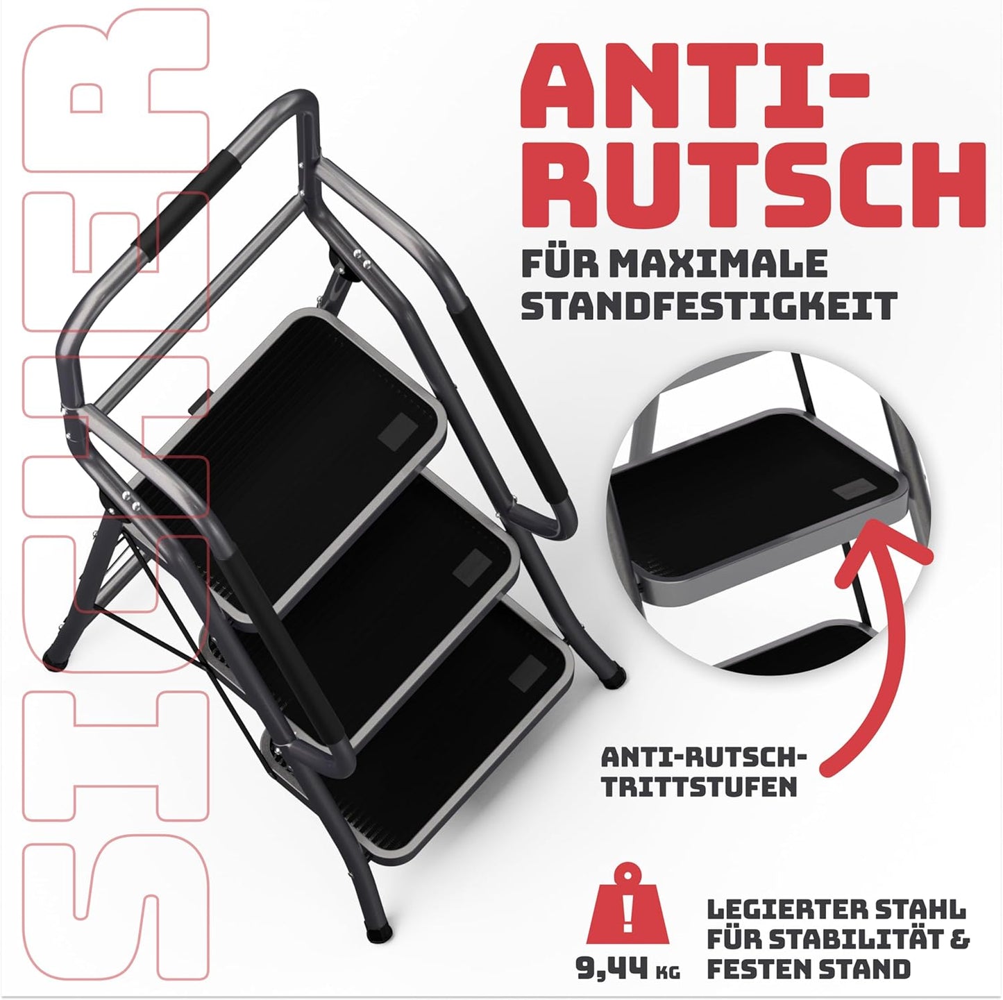 3 Stufen Sicherheitsleiter SM1032, 3 Stufen mit Handlauf Anthrazit