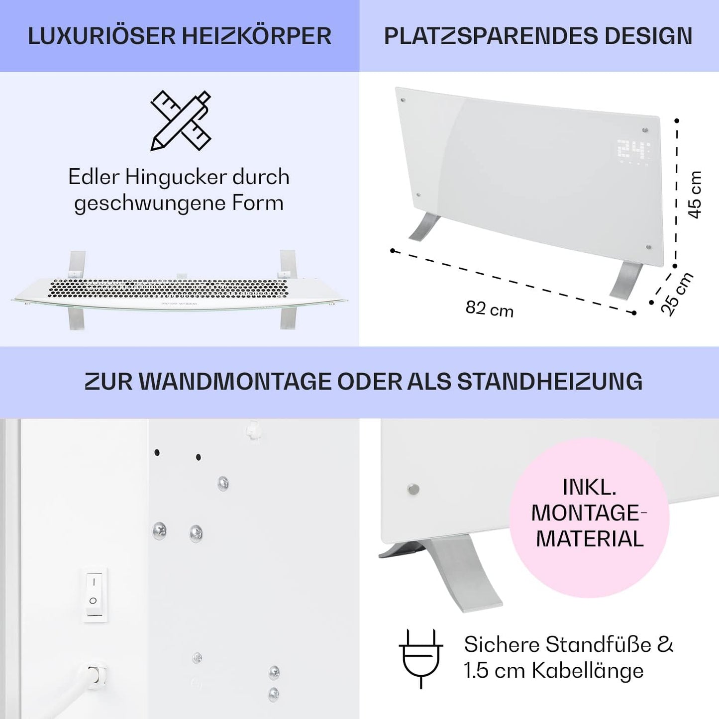 Konvektorheizung mit Fernbedienung und LED-Display, Weiss / Bornholm Curved