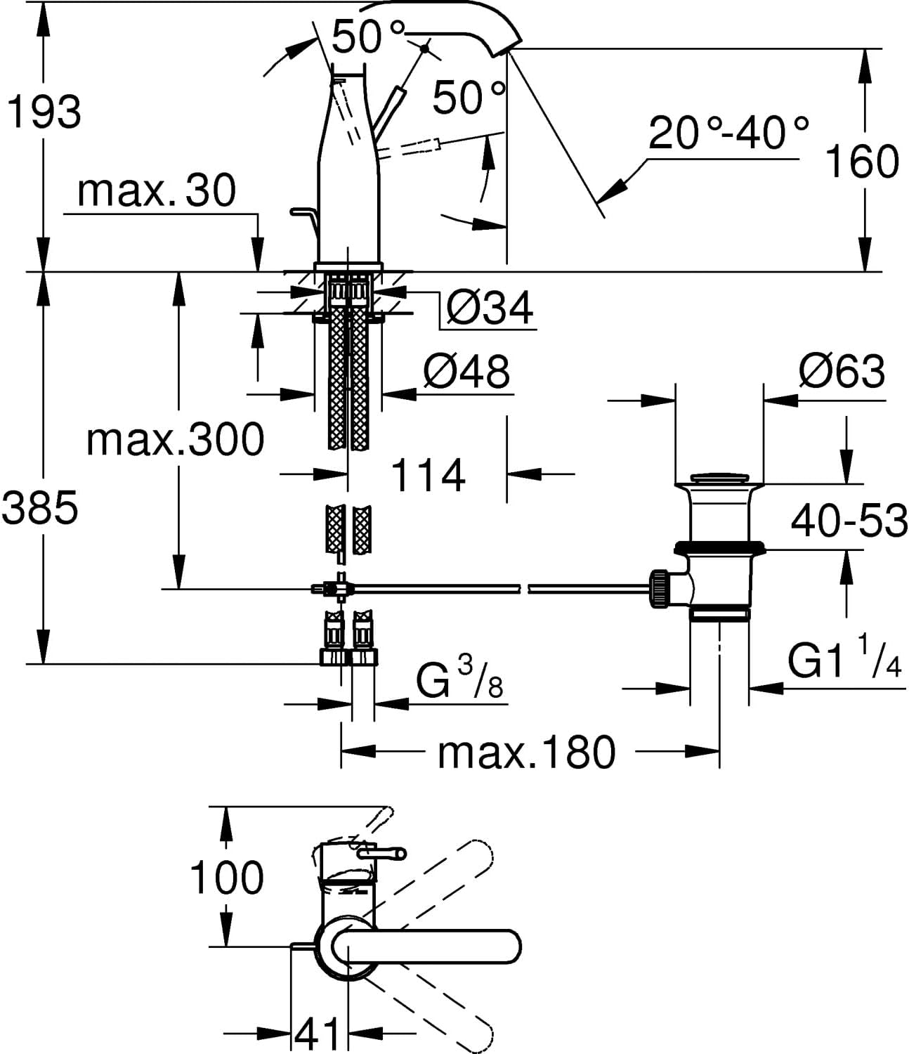 Essence Einhand-Waschtischbatterie M-Size, Zugstangen Ablauf