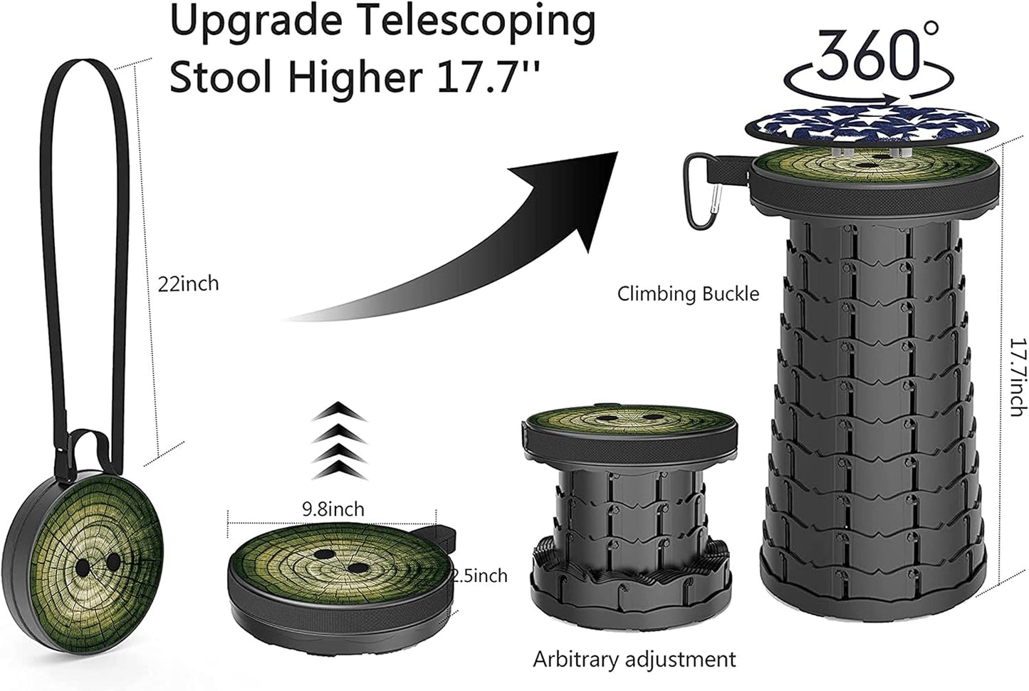 Tragbarer Teleskop-Campinghocker mit Drehkissen, Logo-tree Pattern