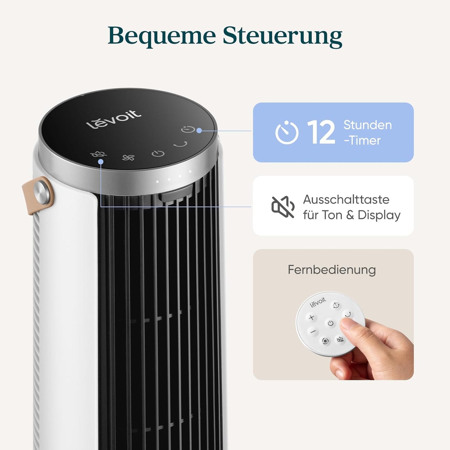 Turmventilator mit Timer, Mondweiss Höhe 33 cm