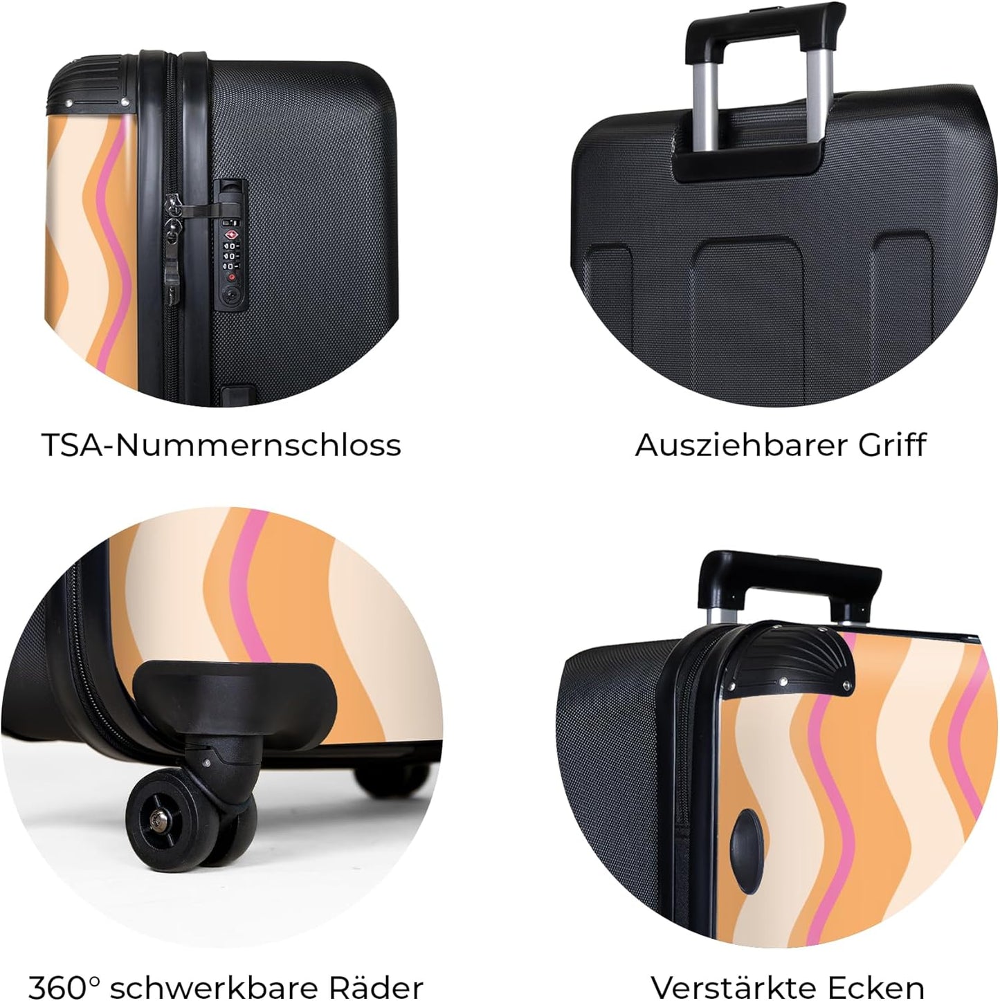 Grosser Hartschalenkoffer mit Rollen (XL), Wellen - Orange L