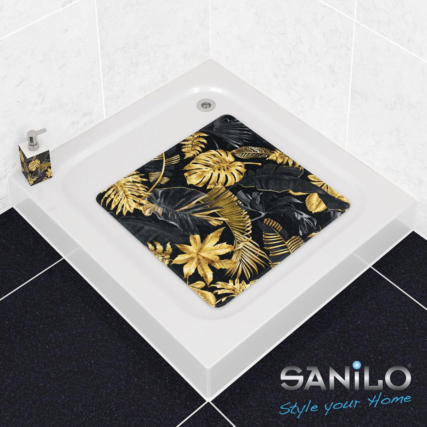 Antirutsch-Badematte, maschinenwaschbar, Golden Leaves-Motiv, Golden Leaves