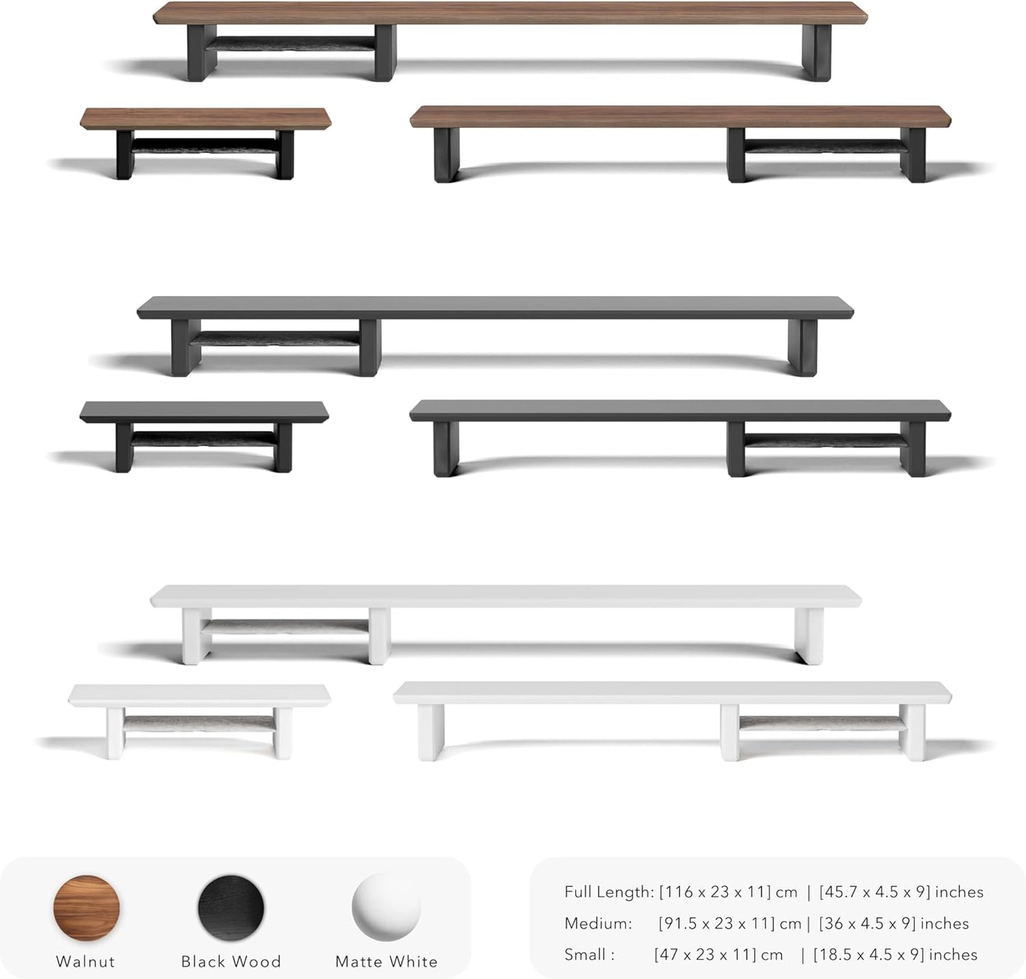 Ergonomischer Monitorständer & Dual-Screen Riser, Schwarzes Holz Small | 47cm