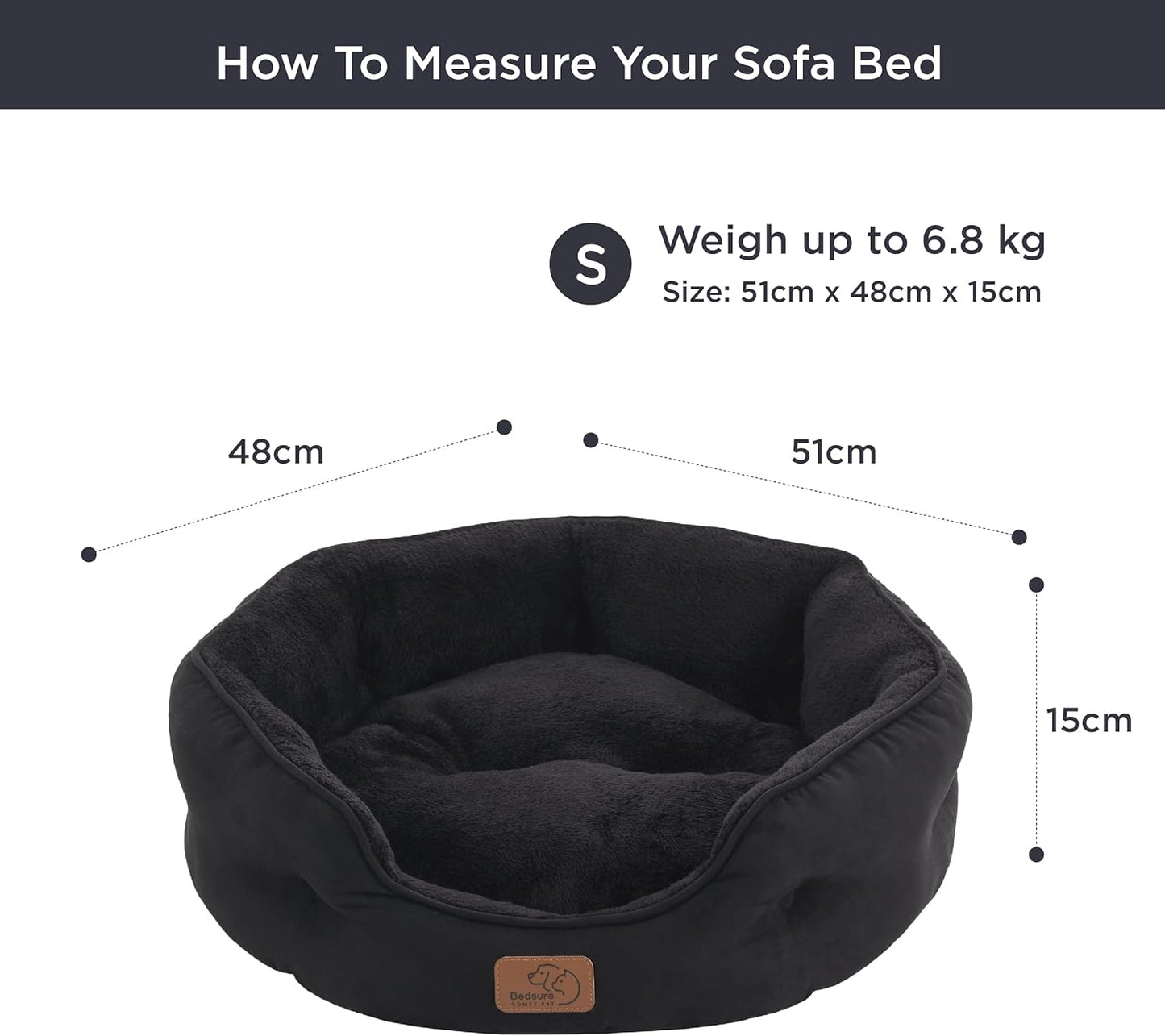 Waschbares Hautierbett mit Innenkissen, Schwarz L 51 x B 48 x H 15 cm