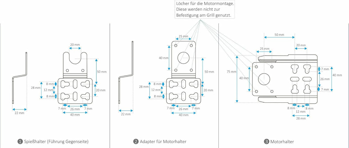 Universal Grillspiess Set mit Edelstahl-Motor, 90 cm