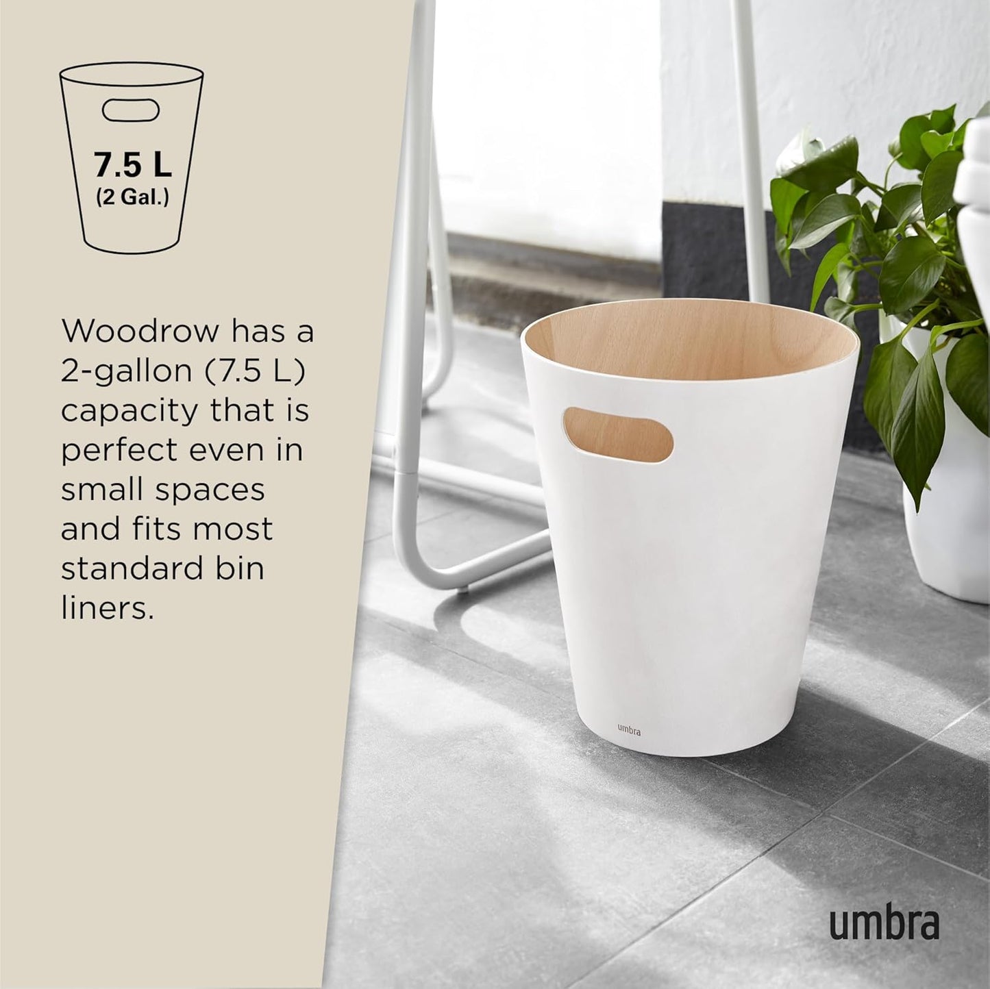 Woodrow Abfalleimer für Büro & Zuhause, Weiss/Natur
