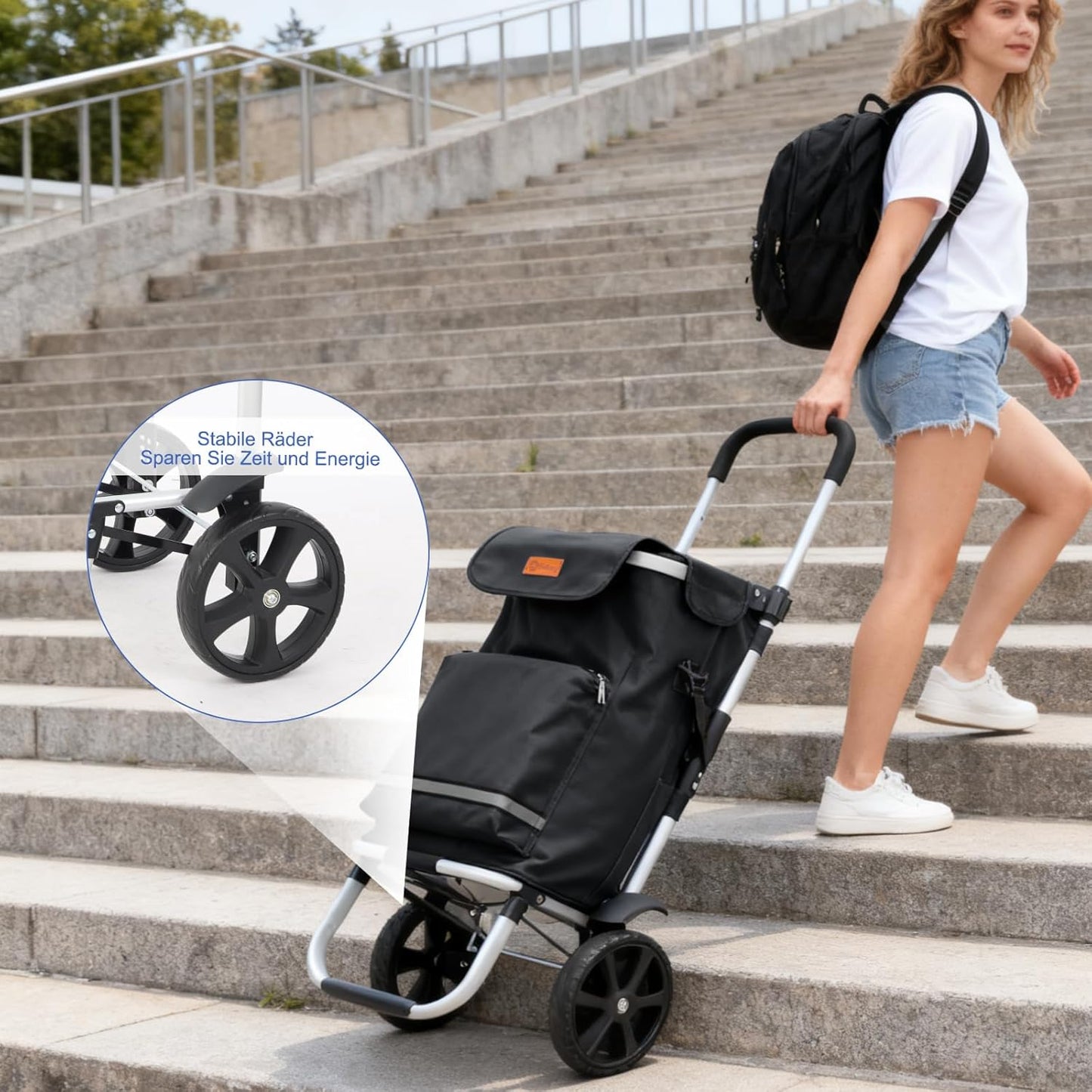 Faltbarer Einkaufstrolley, Schwarz