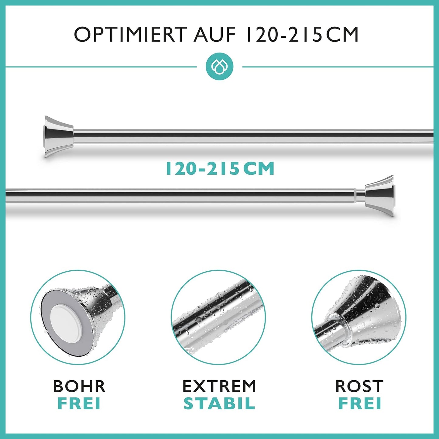 Teleskop Duschstange 120-215cm, Silber