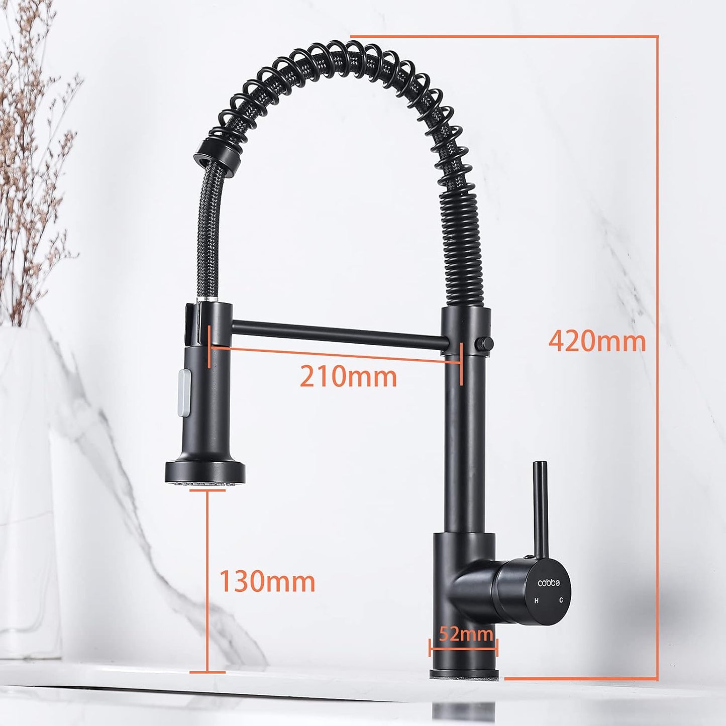 Küchenarmatur mit Pull Down Sprüher Brause, Schwarz