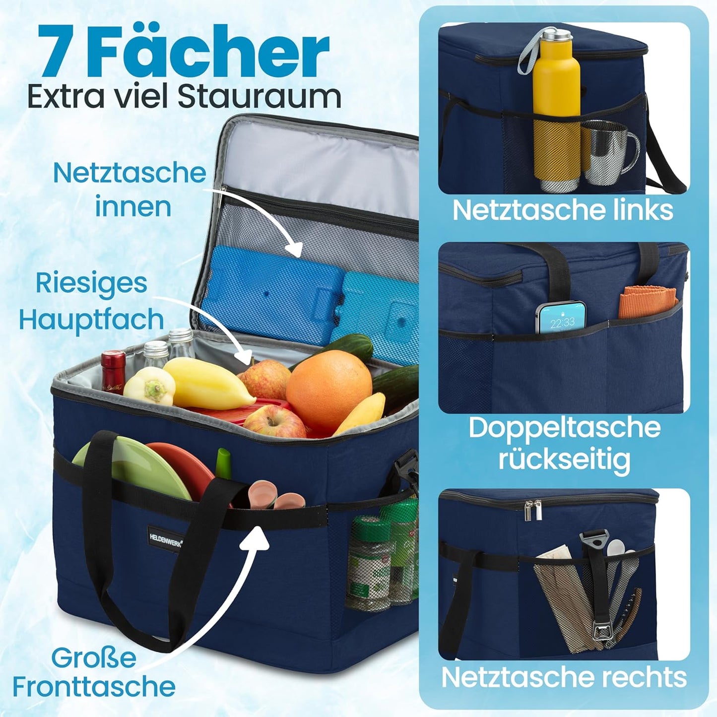Faltbare Kühltasche, Navyblue 33L (L40 x B26,5 x H31 cm)