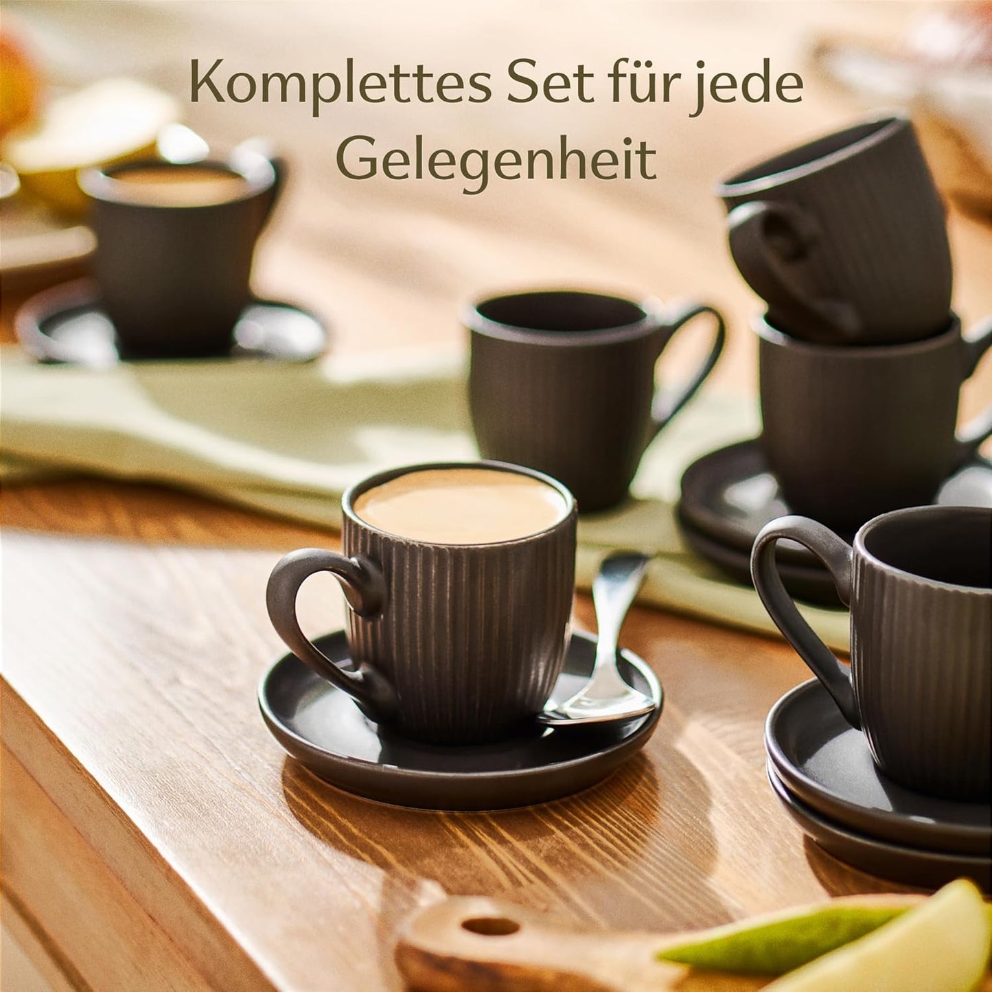 6er-Set Espressotassen mit Untertassen, Schwarz Espresso 90 ml