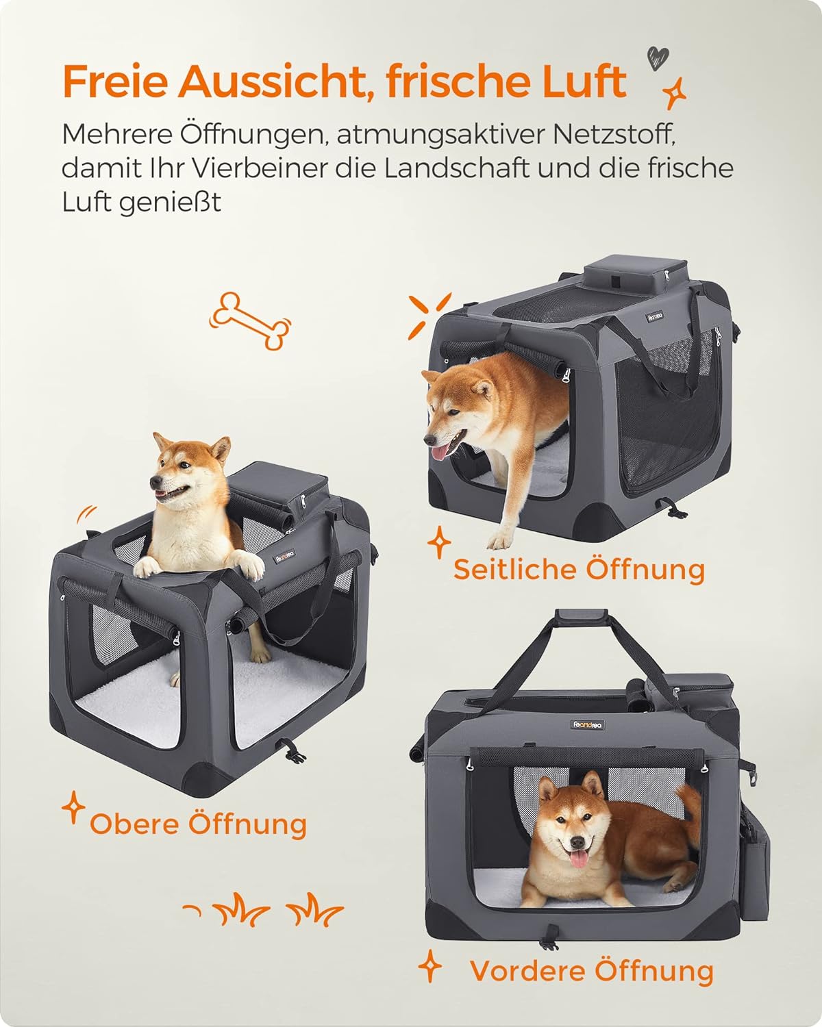 Faltbare Hundebox PDC70GY, Grau L 70 x B 52 x H 52 cm