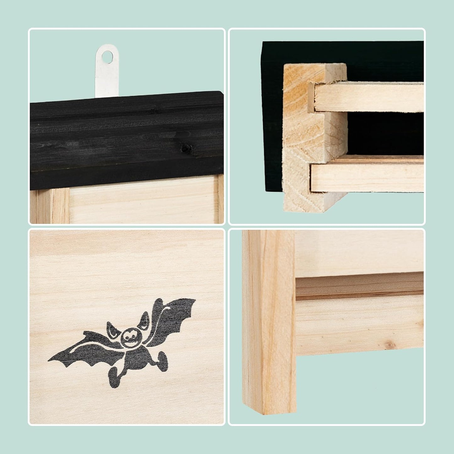 Fledermauskasten-Set aus Holz (4 Stück), Schwarz