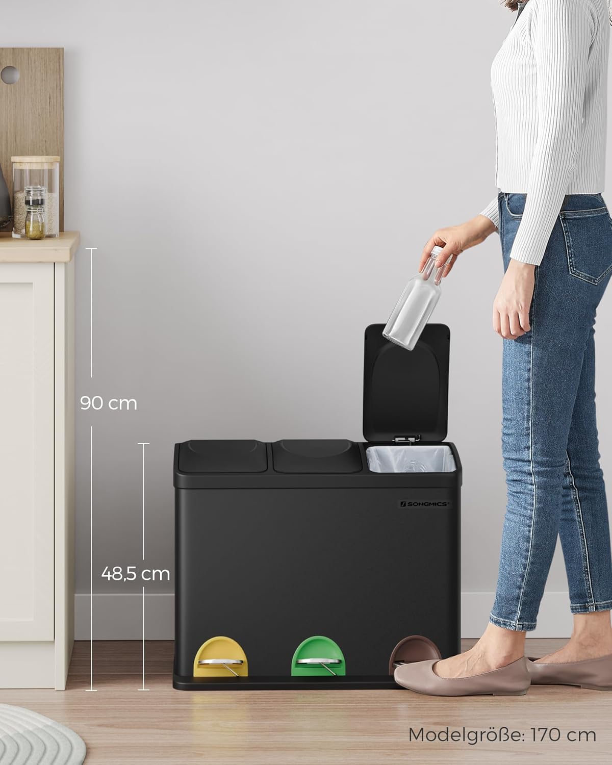 Mülltrennsystem Treteimer Janitor (3 x 15 Liter), Tintenschwarz