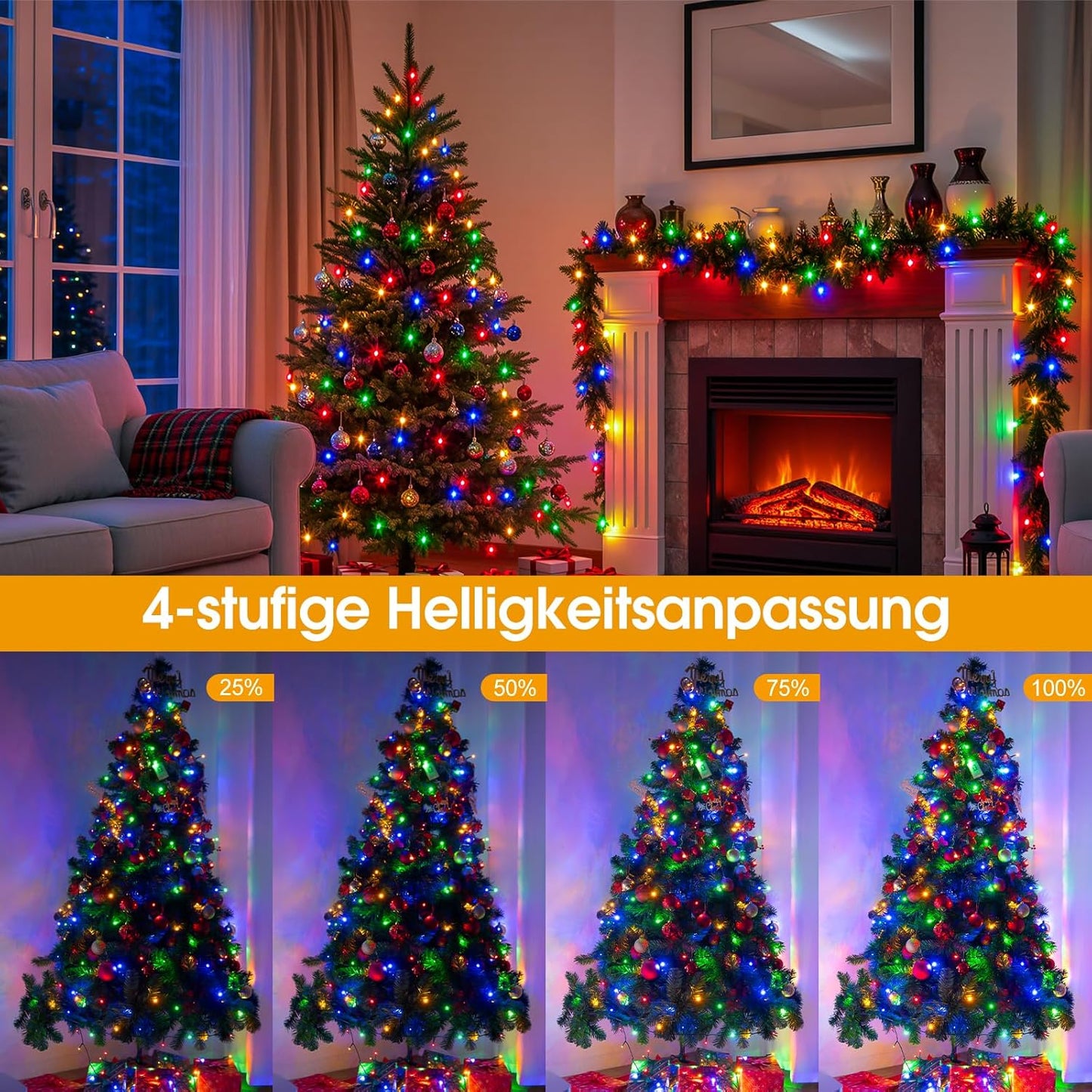 LED-Lichterkette für Weihnachtsbaum, Mehrfarbig 15m/150leds
