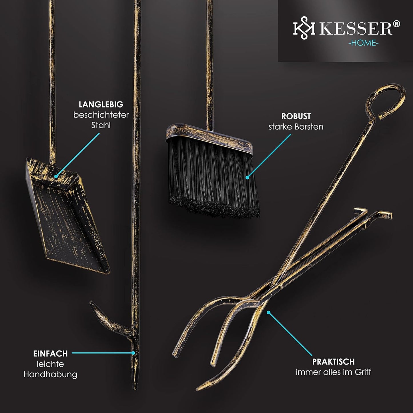 Kaminholzregal-Set mit Werkzeug (5-teilig), Gold / Schwarz