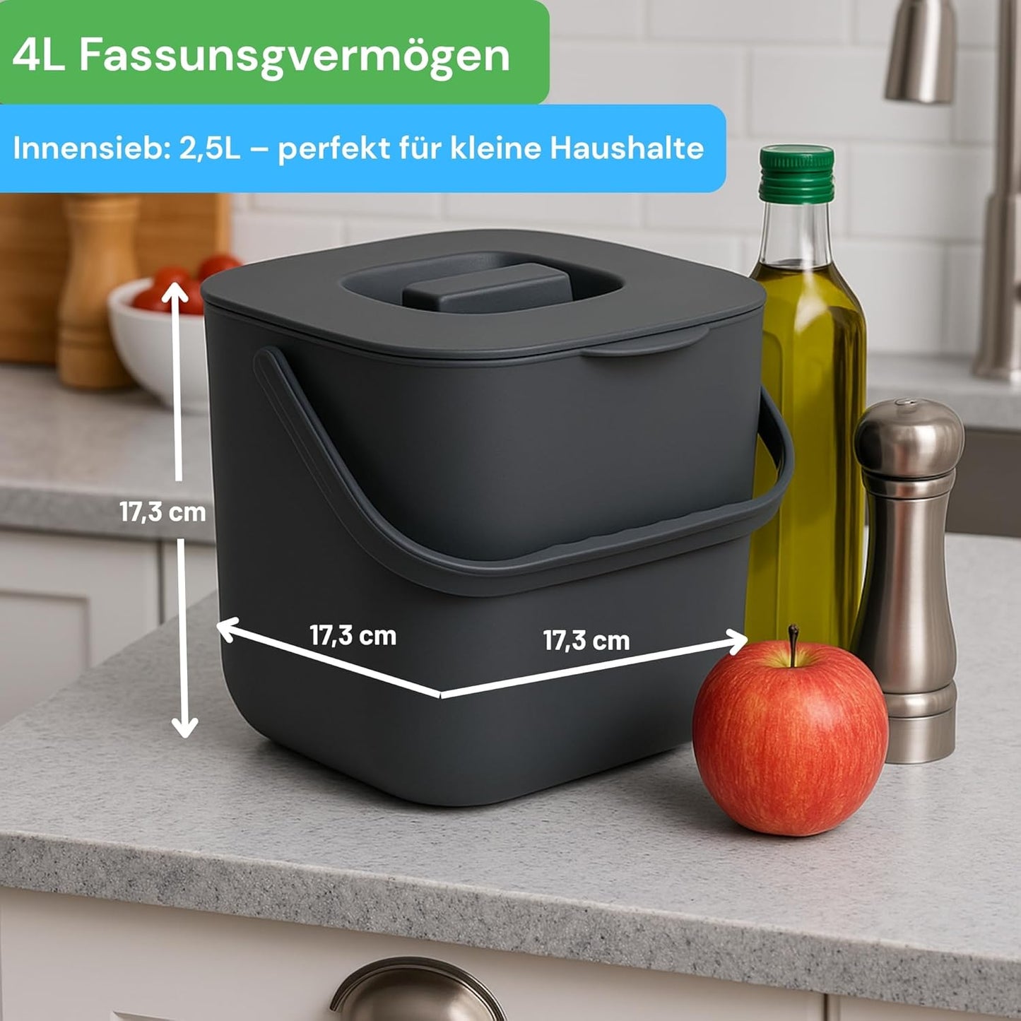 Biomülleimer mit Sieb, 4 L Anthrazit