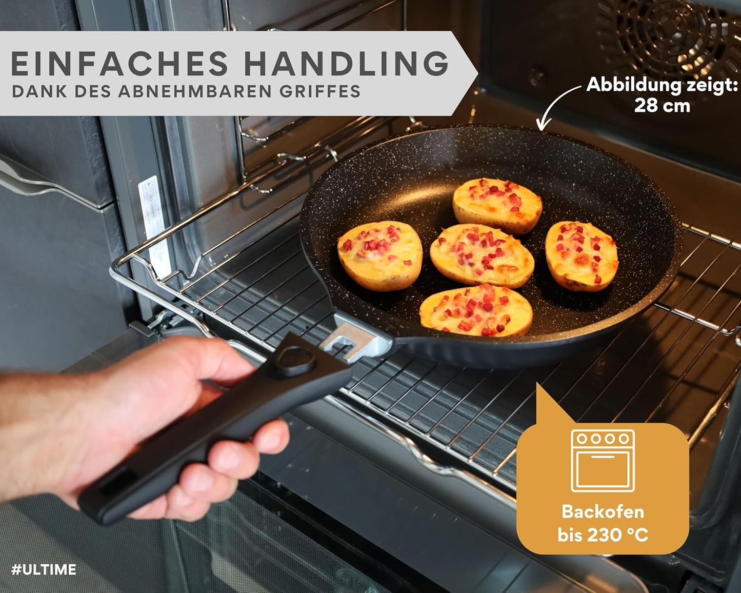 Antihaft-Bratpfanne 28 cm mit abnehmbarem Griff, Schwarz Pfanne 28 cm