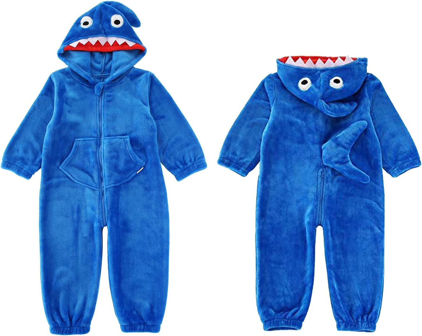 Kinder-Hai-Kostüm Flanell-Strampler mit Kapuze, 2-3 Jahre Blau
