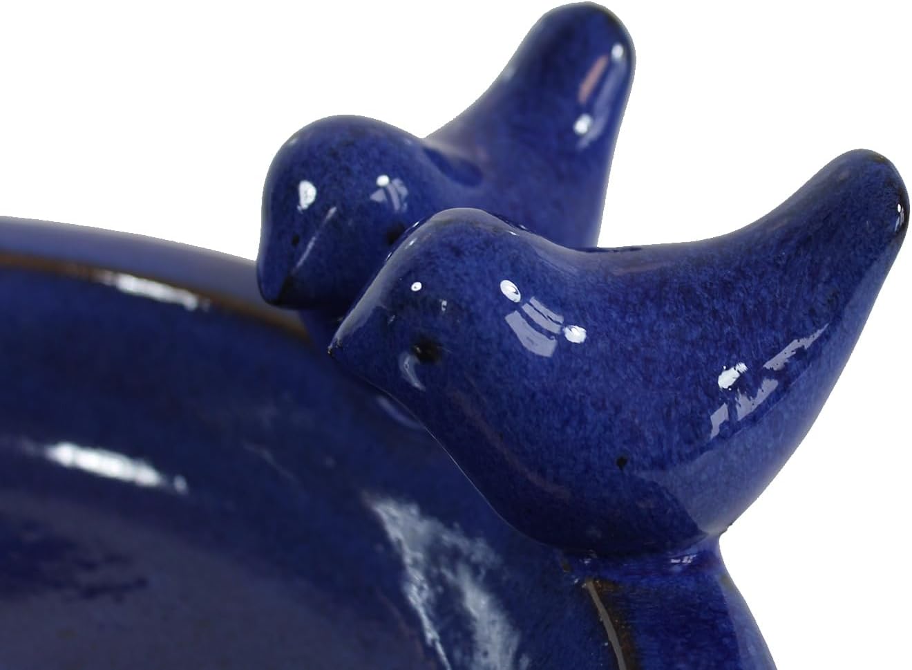 Vogeltränke aus Keramik mit Deko-Vögeln, Winterfest, Blau