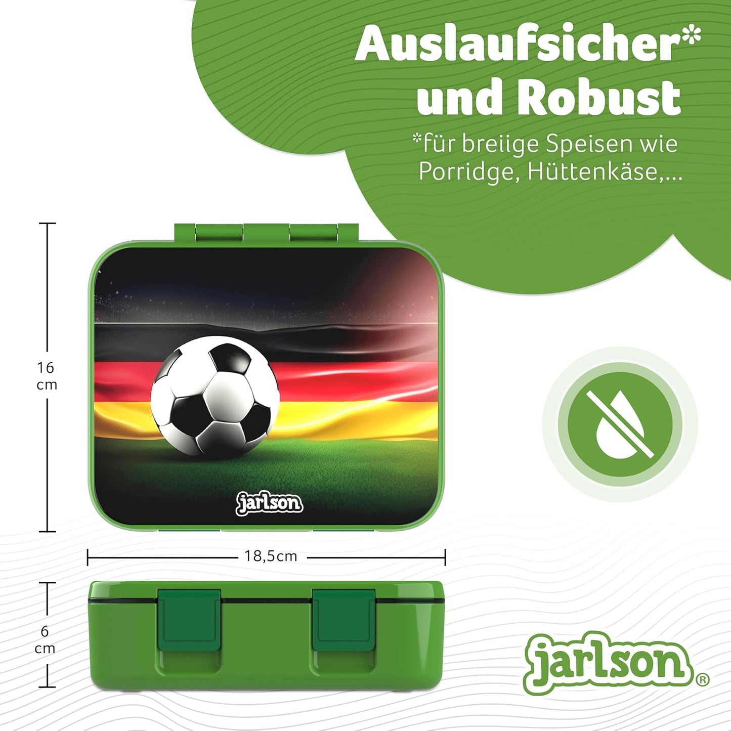 Kinder Bento Lunchbox mit Trennfächern, Fussball Grün