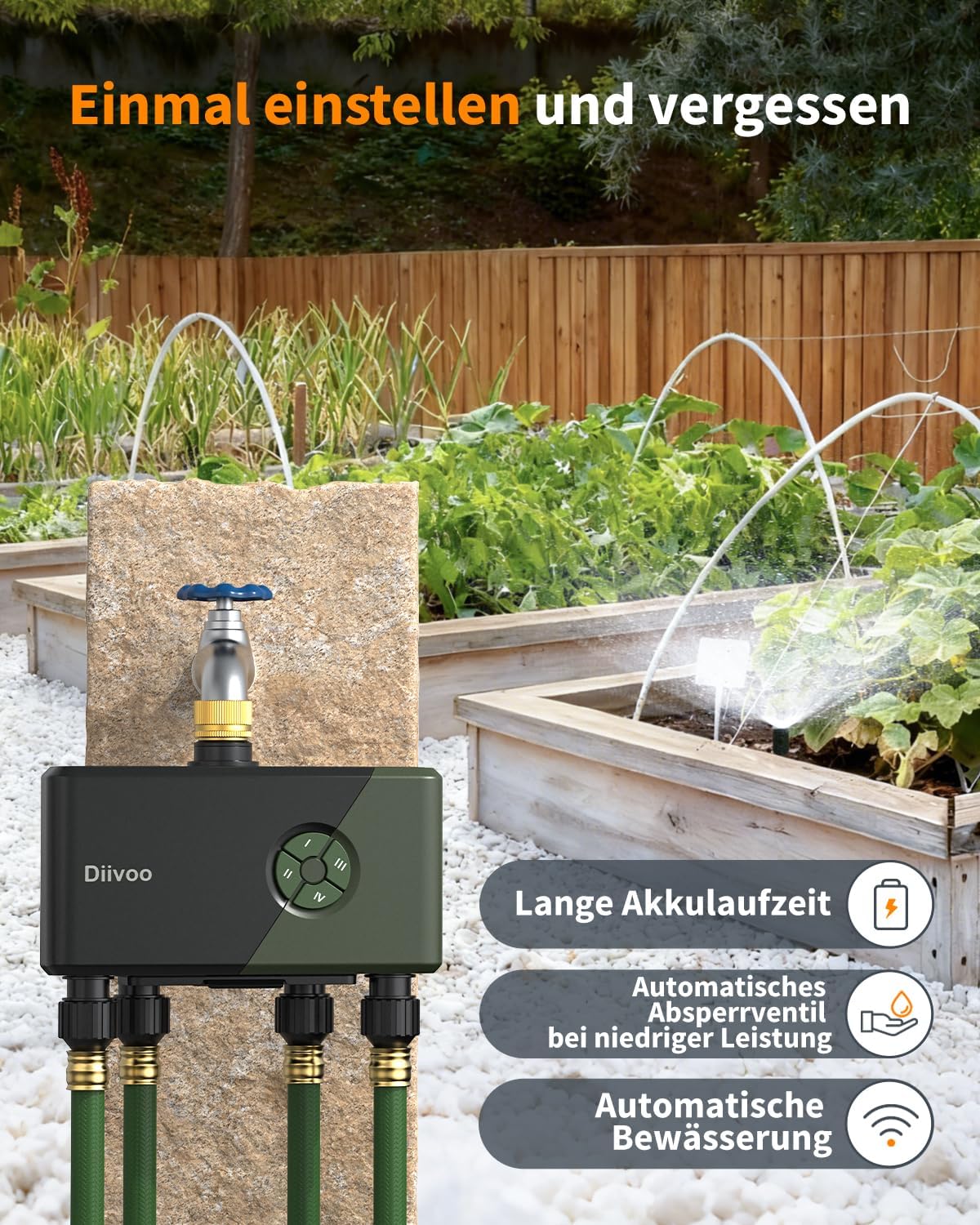 Bewässerungscomputer mit 4 Ausgängen, Alexa/Google Assistant-kompatibel