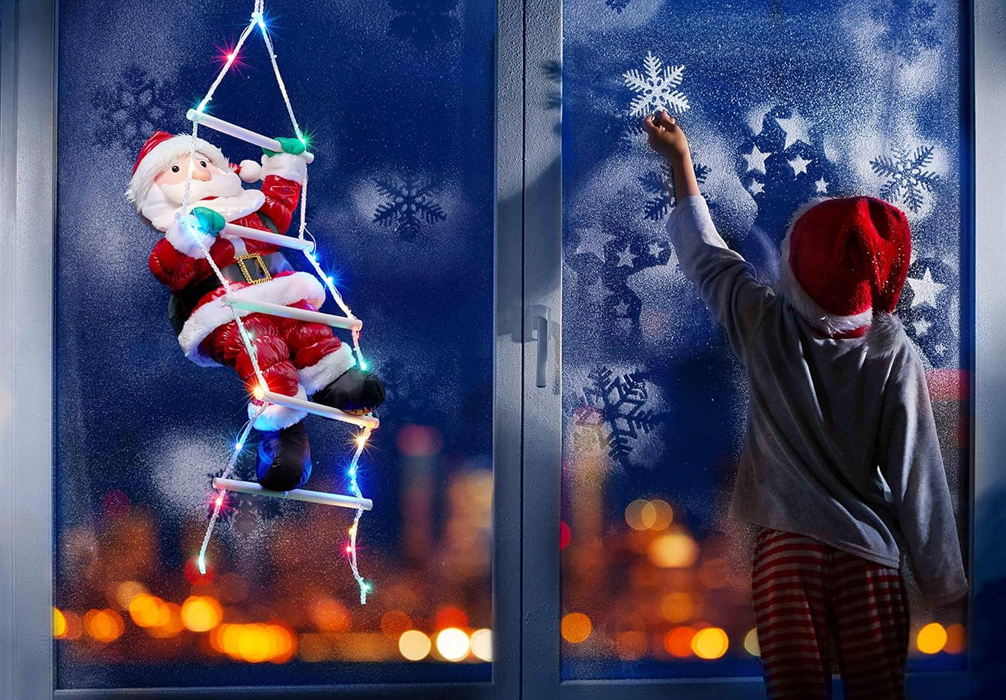 Weihnachtsmann auf Strickleiter mit LED-Beleuchtung, Traditionell