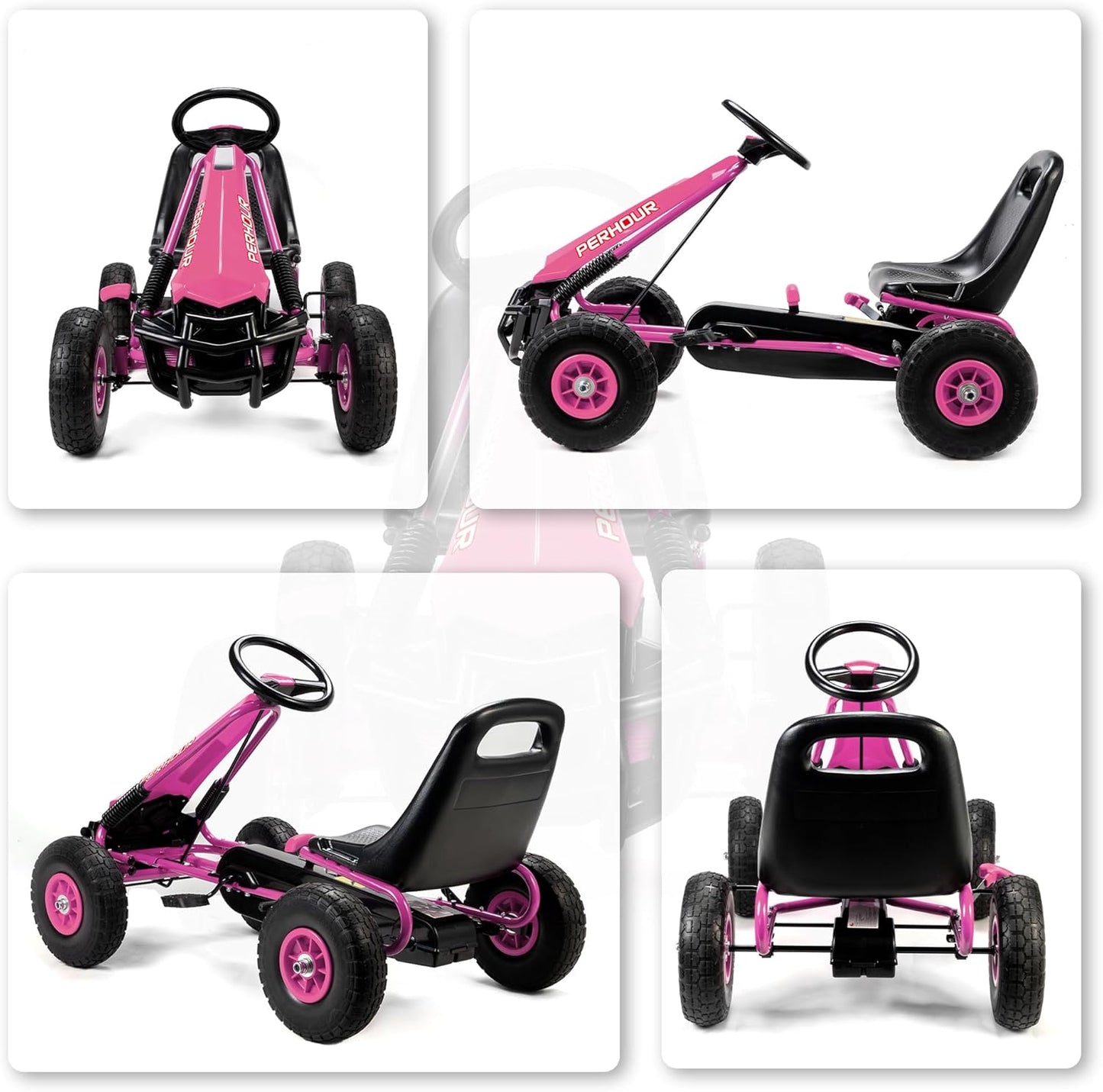 Kinder-Gokart mit verstellbarem Sitz und Handbremse, Rosa