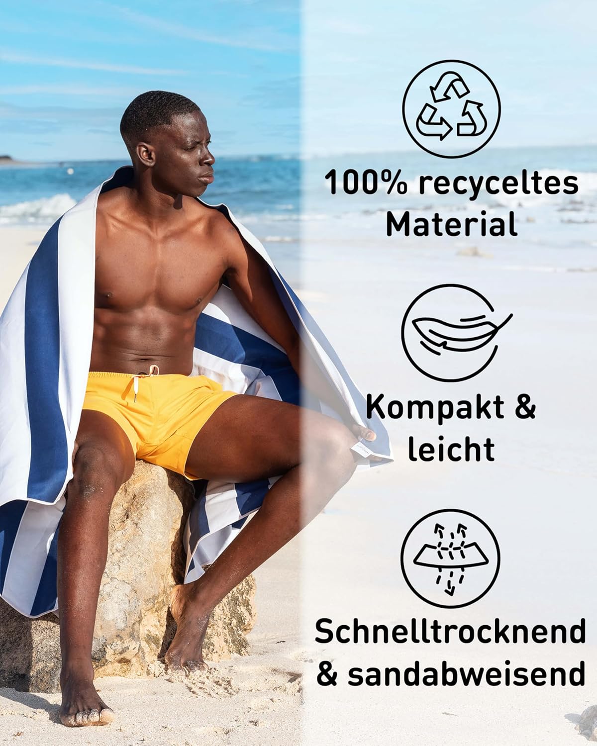 Strandtuch XXL aus Mikrofaser, 200cm x 90cm 02 Marineblau - Weiss