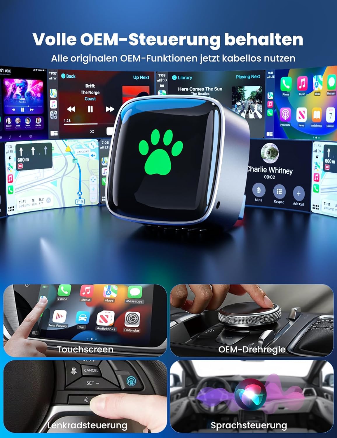 Wireless CarPlay Adapter USB/Type-C Plug & Play, czarny