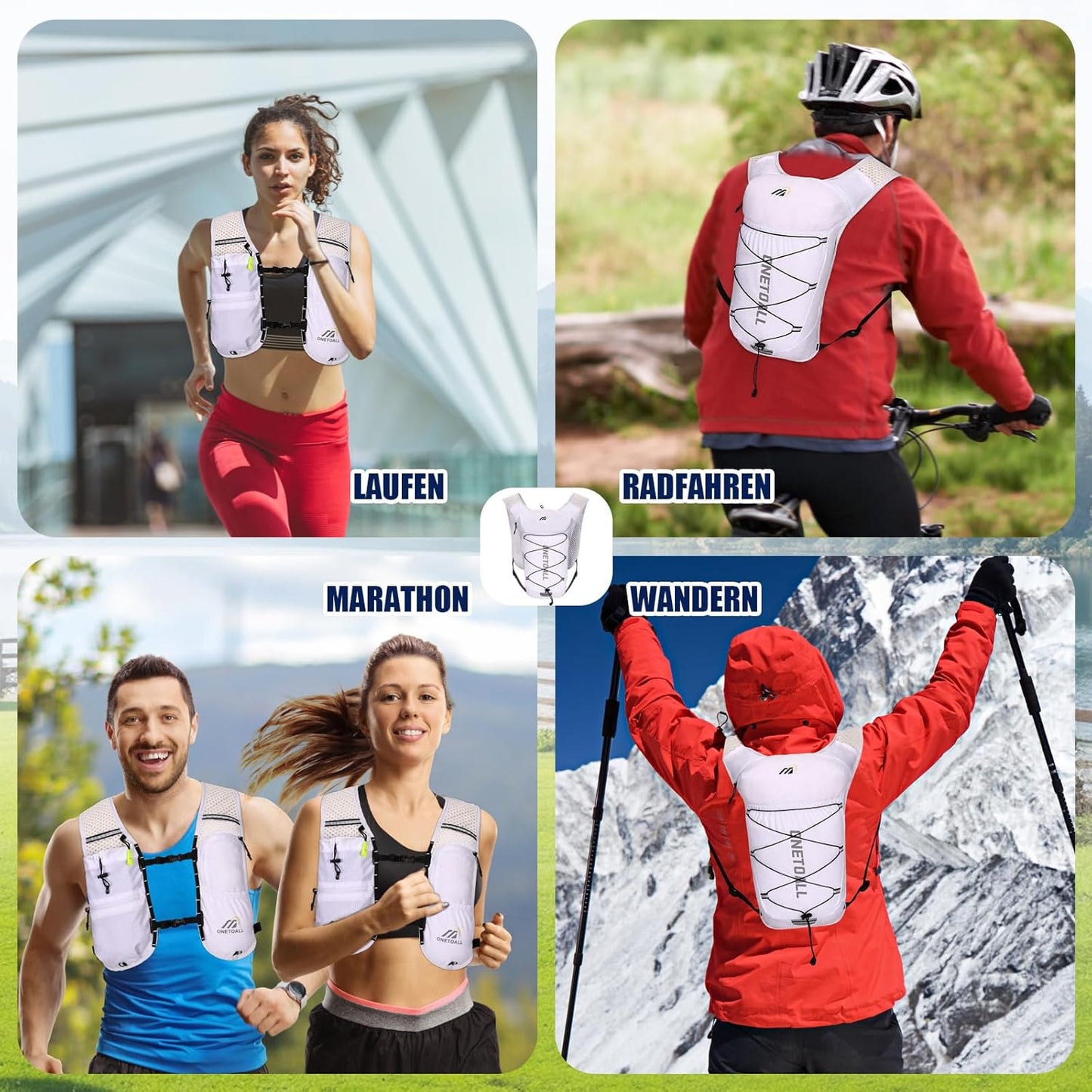 Leichte Laufweste mit Trinkblase und Flasche (6L), weiss mit trinkblase