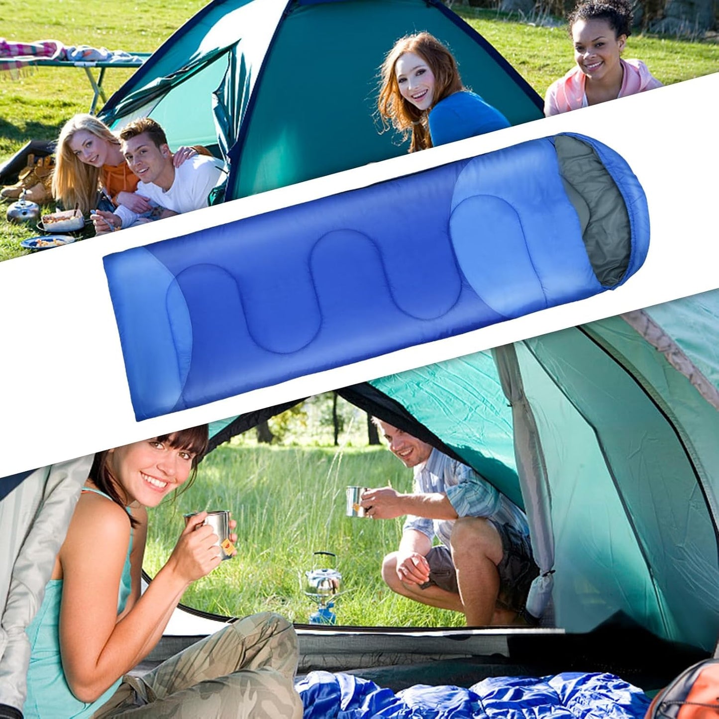 3-Jahreszeiten Deckenschlafsack für Camping, Blau. L