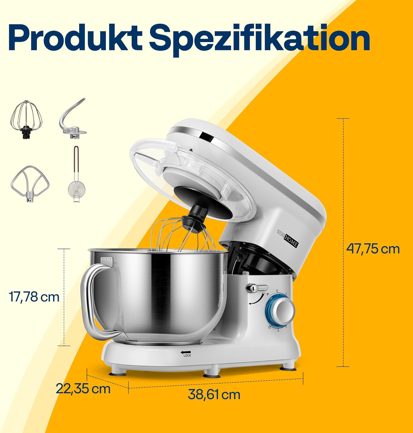 Küchenmaschine mit 10 Geschwindigkeiten, Silbern