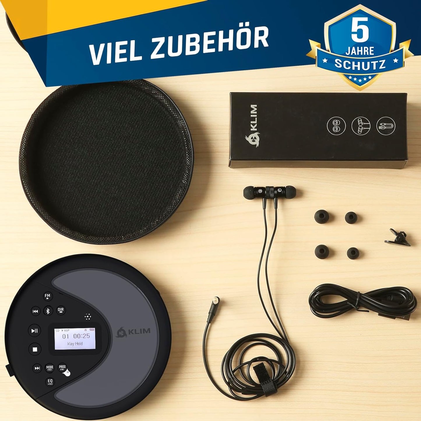 Tragbarer CD-Player mit Bluetooth, Schwarz