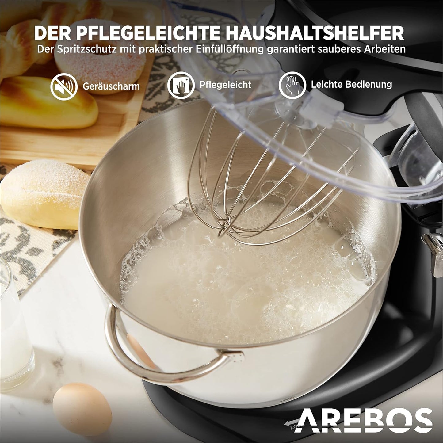 Küchenmaschine mit Edelstahl-Rührschüssel, Schwarz